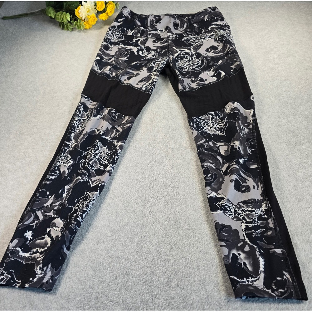 The North Face Leggings Womens Medium Black Floral Mesh FlashDry Active Tights - Picture 3 of 11